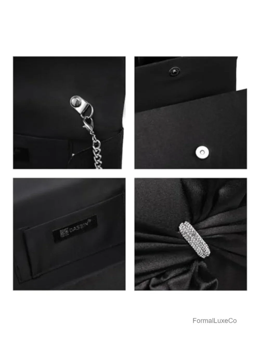 Satin Bow Flap Evening Clutch Rhinestone Prom Wedding Party Bag with Chain Strap